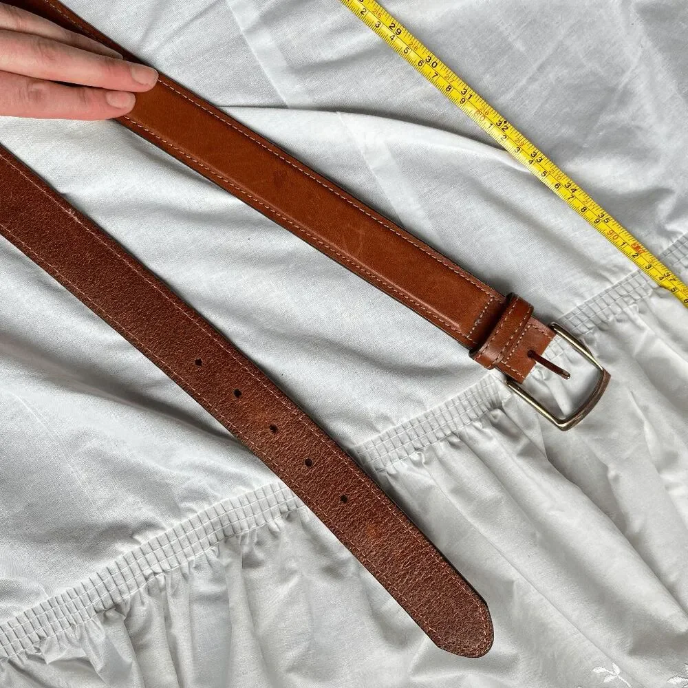 LL Bean Leather Belt Solid Brass Buckle USA Made Brown Casual Heritage 34